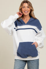 White Colorblock Front Pocket Maternity Hoodie