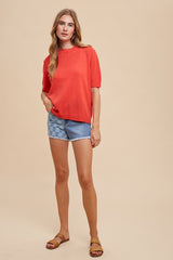 Red Knit Short Sleeve Top