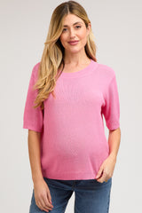 Pink Knit Short Sleeve Maternity Top