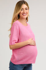 Pink Knit Short Sleeve Maternity Top