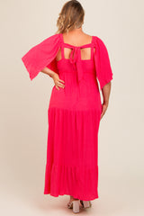 Coral Pink Flounce Sleeve Tiered Maternity Plus Dress