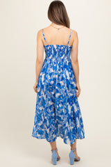 Royal Blue Abstract Floral Smocked Maternity Midi Dress