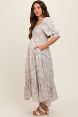 Light Blue Smocked Handkerchief Hem Maternity Dress