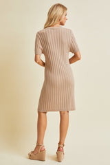 Beige Ribbed Knit Dress