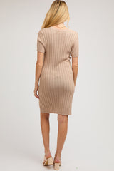 Beige Ribbed Knit Maternity Dress