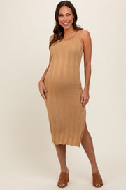 Taupe Rib Knit Side Slit Maternity Maxi Dress