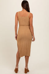 Taupe Rib Knit Side Slit Maternity Maxi Dress