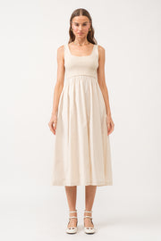 Beige Sleeveless A-line Midi Dress