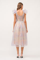 Multicolor Pastel Smocked Flutter Midi Dress