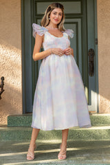 Multicolor Pastel Smocked Flutter Maternity Midi Dress