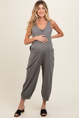 Grey Loose Fit Sleeveless Maternity Jumpsuit