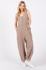 Taupe Loose Fit Sleeveless Maternity Jumpsuit