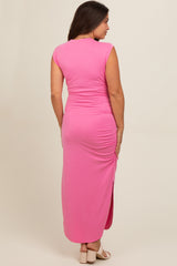 Pink Fitted Maternity Midi Dress