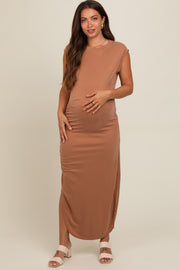 Mocha Fitted Maternity Midi Dress