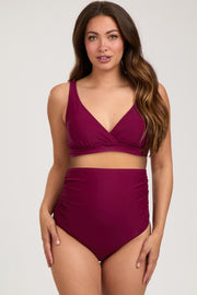 Burgundy High Waist Maternity Bikini Set