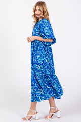 Blue Floral Tiered Midi Dress