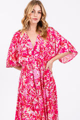 Fuchsia Floral Dolman Sleeve Tiered Maxi Dress