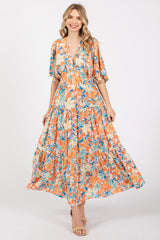 Peach Floral Dolman Sleeve Tiered Maternity Dress