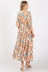 Peach Floral Dolman Sleeve Tiered Dress