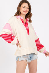 Cream Colorblock Striped Long Sleeve Top