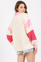 Cream Colorblock Striped Long Sleeve Top