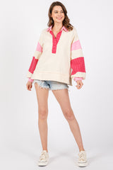 Cream Colorblock Striped Long Sleeve Top