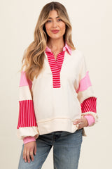 Cream Colorblock Striped Maternity Long Sleeve Top