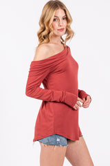 Rust Long Sleeve Off Shoulder Top