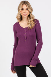 Plum Ribbed Henley Top