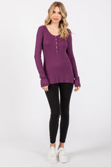 Plum Ribbed Henley Top