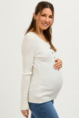 Cream Ribbed Maternity Henley Top