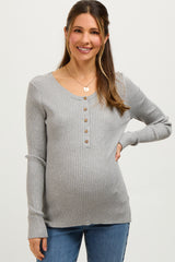 Heather Grey Ribbed Maternity Henley Top