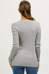 Heather Grey Ribbed Maternity Henley Top