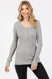 Heather Grey Ribbed Henley Top