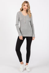 Heather Grey Ribbed Henley Top