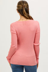 Salmon Ribbed Maternity Henley Top