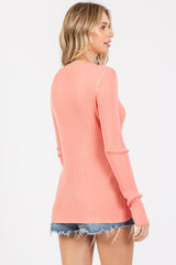 Salmon Ribbed Henley Top