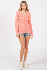 Salmon Ribbed Henley Top