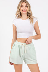 Mint Green Faded Wash Drawstring Shorts