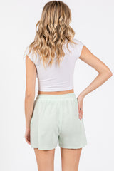 Mint Green Faded Wash Drawstring Shorts