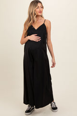 Black V-Neck Sleeveless Wide Leg Maternity Jumpsuit