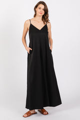 Black V-Neck Sleeveless Wide Leg Maternity Jumpsuit