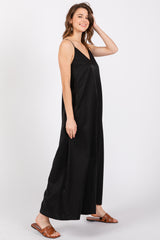 Black V-Neck Sleeveless Wide Leg Jumpsuit