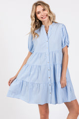 Blue Striped Button Down Tiered Maternity Dress