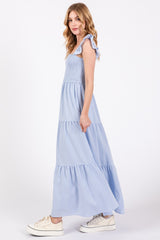 Light Blue Sleeveless Smocked Tiered Maxi Dress