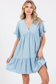 Light Blue Ruffle Hem Dress