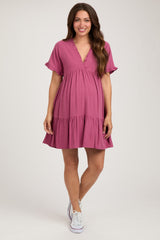 Mauve Ruffle Hem Maternity Dress