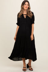 Black Lightweight Flowy Tiered Maternity Maxi Dress