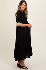 Black Lightweight Flowy Tiered Maternity Maxi Dress