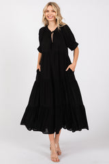 Black Lightweight Flowy Tiered Maternity Maxi Dress